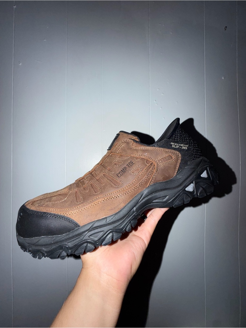 Slip-On Sketchers Men Work Shoe - Brown Steel toe Size 13